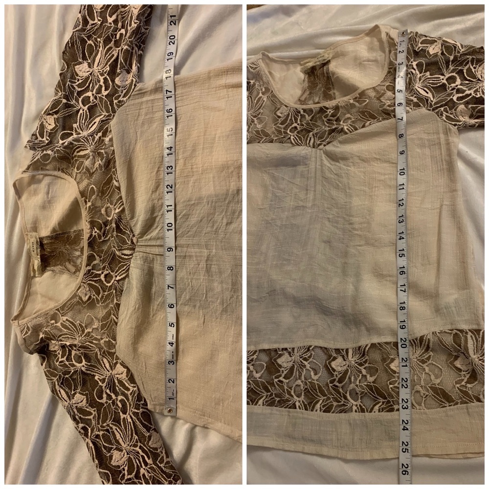 005 Anthropologie Areve quarter sleeve peasant top with laced detail in cream - Picture 6 of 6
